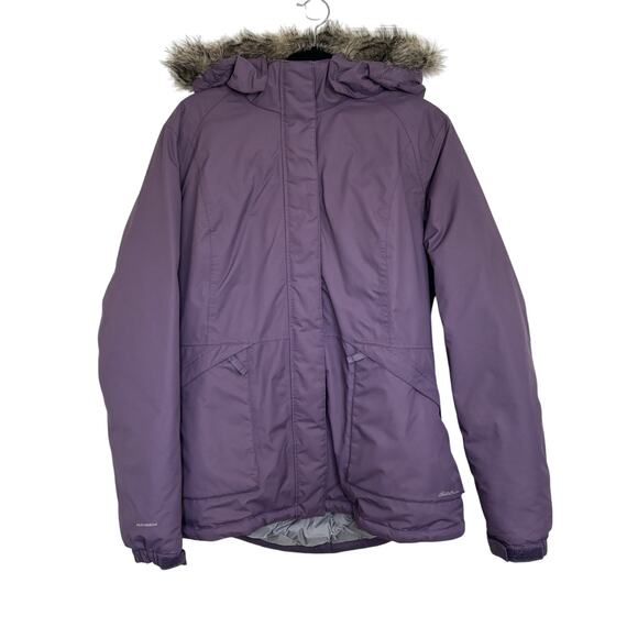Eddie Bauer Women’s Down Winter Jacket Size XXL Tall Faux Fur Hood Purple - Picture 1 of 9